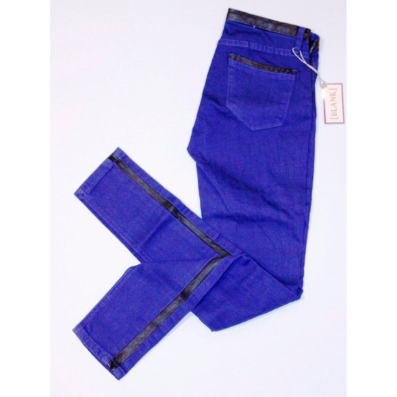 BLANK NYC Leggings JEGGINGS Denim JEANS Faux Leather TRIMS SLIM Skinny 24 - Picture 2 of 3